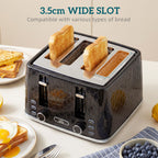 Kettle and Toaster Set, 1.7L 3000W Rapid Kettle with Strix Thermostat, 4 Slice Toaster with 7 Browning Controls, Black