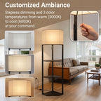 Corner Floor Lamp with Shelves and Lights, Modern Dimmable Standing Lamp with 3000K/4000K/6000K Colour Temperature