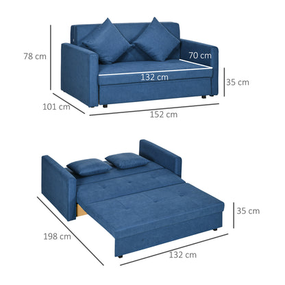 2 Seater Sofa Bed with Hidden Storage, Pull Out Convertible Bed Settee, Modern Snow Flannel Loveseat Sofa Sleeper with 2 Cushions for Living Room, Guest Room, Deep Blue