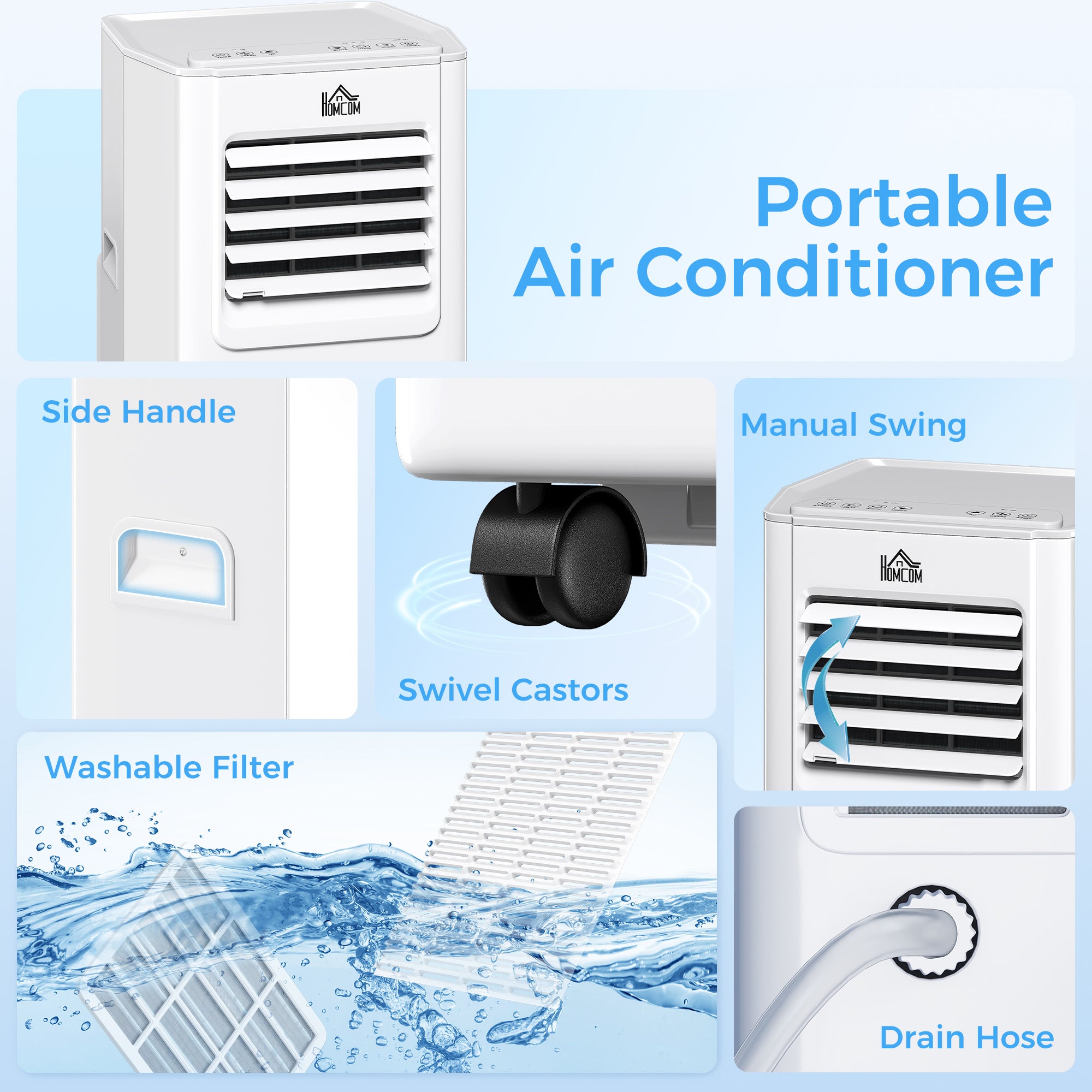 5000 BTU Portable Air Conditioner, 4-in-1 Air Conditioning Unit, Dehumidifier, Cooling, Fan, Sleep Mode, with Remote Control, 2 Speeds, 24H Timer, Window Venting Kit, 12m²