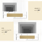 TV Cabinet with Wall Shelf for Wall-Mounted 65" TVs or Standing 40" TVs - White and Natural