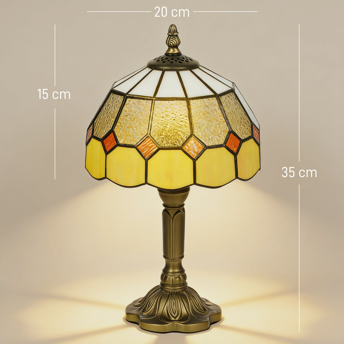 Handmade Art Deco Glass Table Lamp - White/Orange