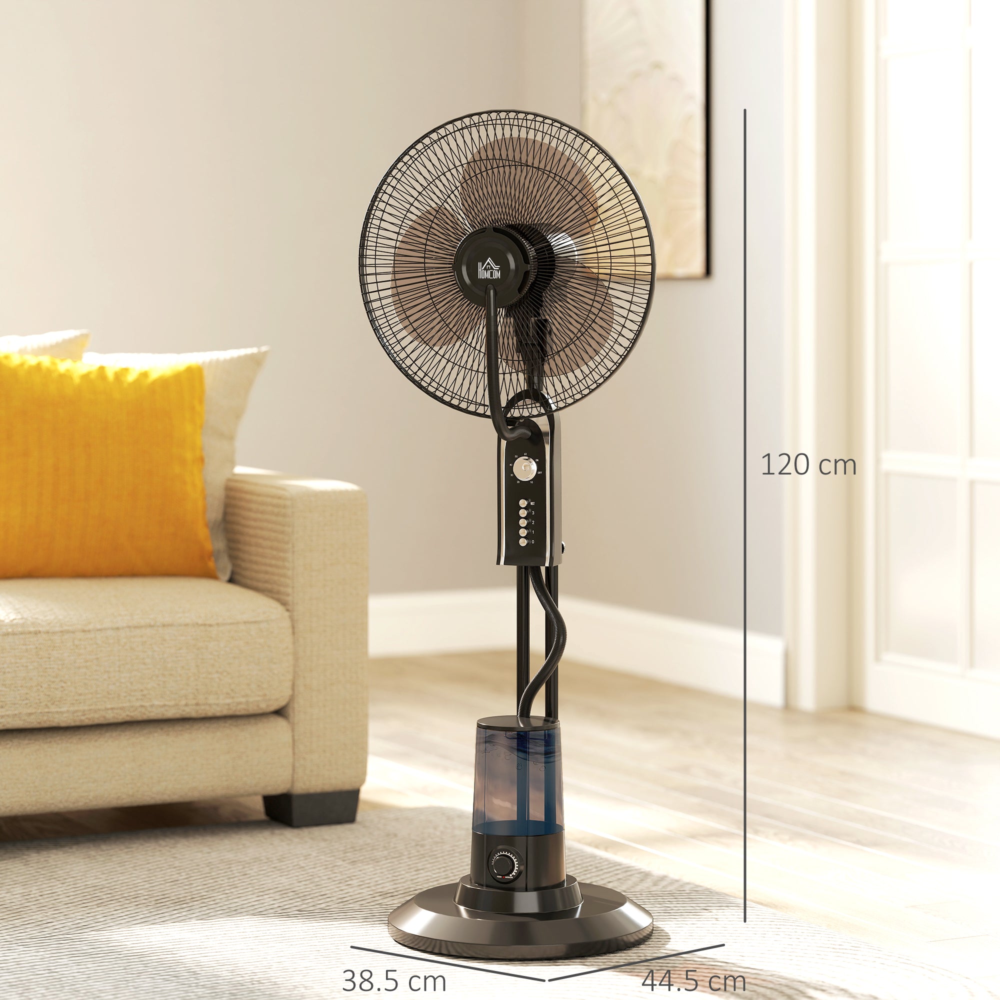Pedestal Fan with Water Mist Spray, Spray Misting Fan with 70° Oscillation, Tilt Head, 3 Speeds, 3 Modes, Adjustable Mist, 3.2L Water Tank, for Home, 120 cm