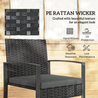 Outsunny Rattan Bistro Set, 3 Piece Garden Furniture Set with Glass Top Table and Cushions, Dark Grey