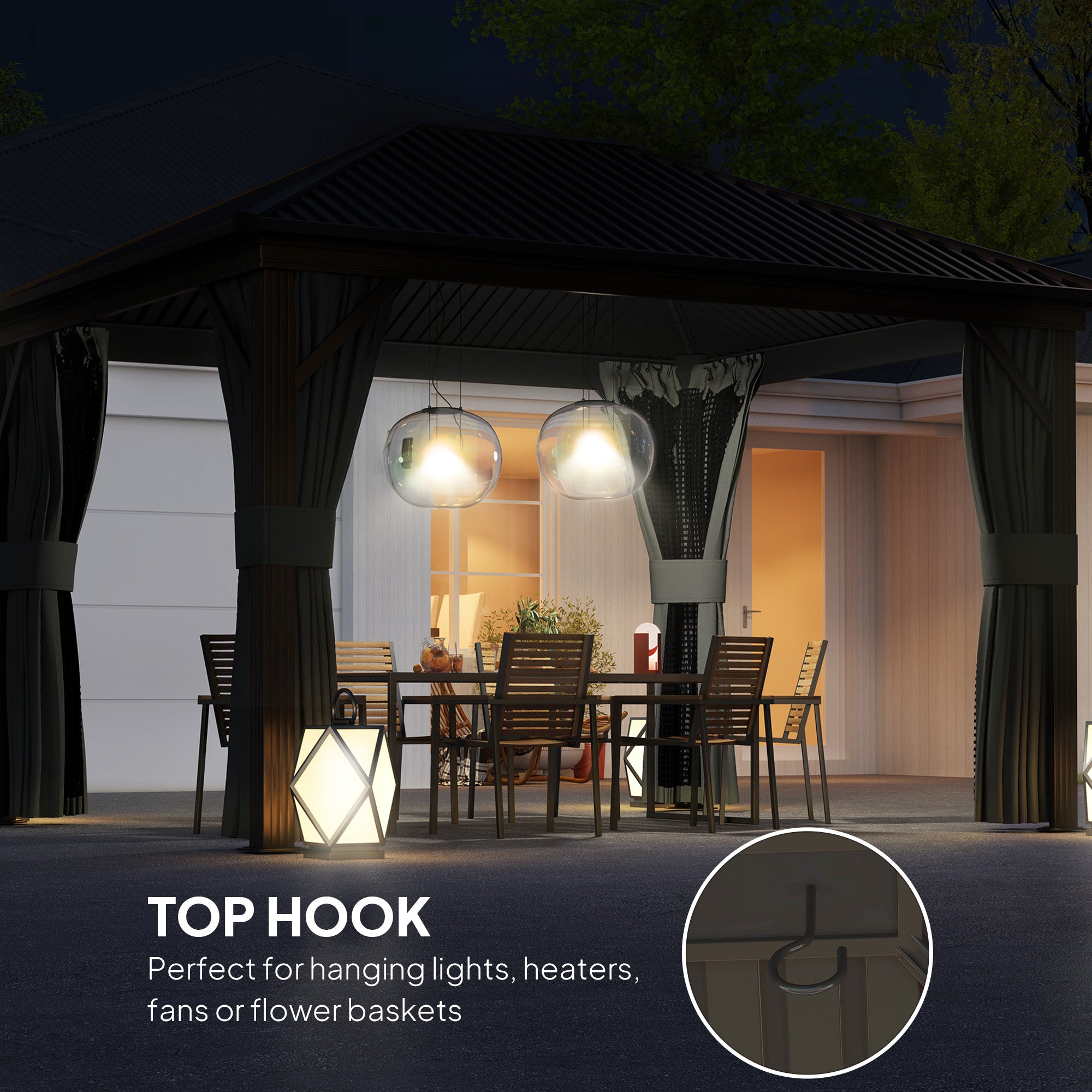 Outsunny 3.6 x 3 m Aluminium Hardtop Gazebo with Smart Drainage System and Ceiling Hooks- Dark Grey