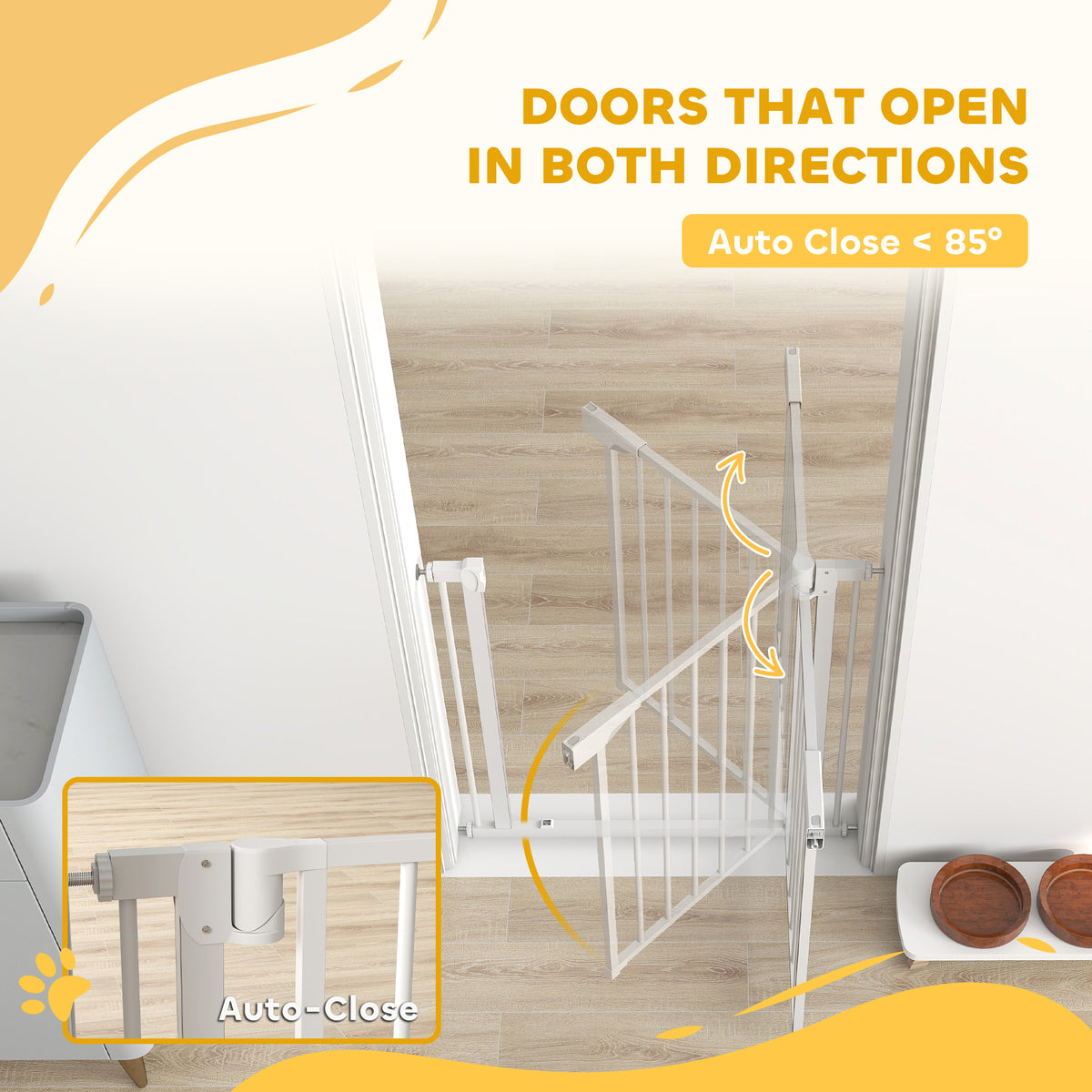 PawHut Baby Gate, Pet Safety Gate Pressure Fit, 76-81cm Wide with Two-Way Open, One-Hand Opening