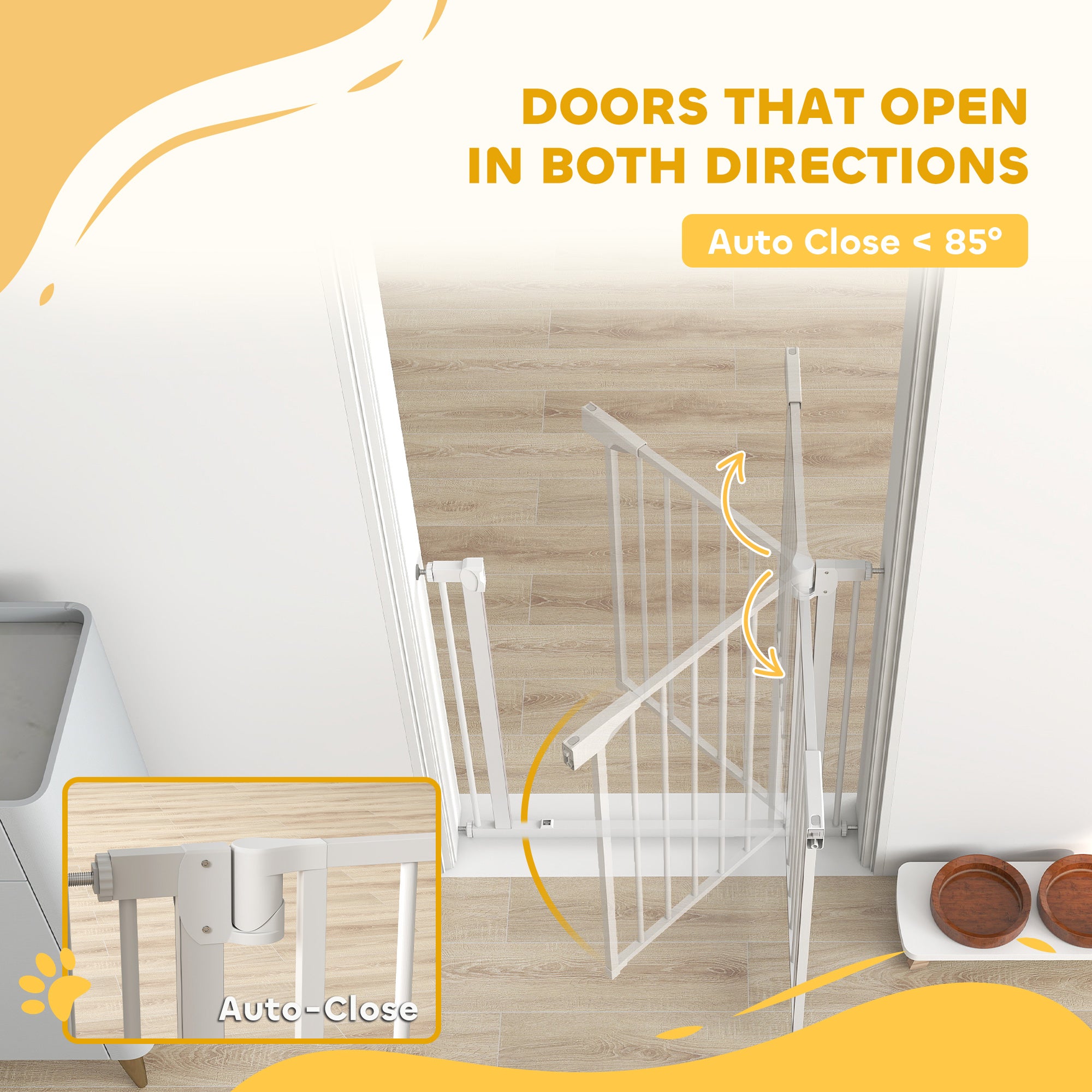 PawHut Baby Gate, Pet Safety Gate Pressure Fit, 76-81cm Wide with Two-Way Open, One-Hand Opening