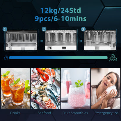 3L Ice Maker Machine and Water Dispenser, 12kg in 24H, 2 Sizes 9 Ice Cubes Ready in 6-10 Mins Ice Machine, Black