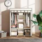 Fabric Wardrobe, with Rails and Shelves - Cream White