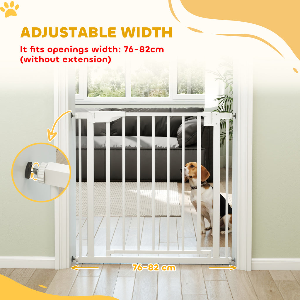 PawHut Baby Gate, Pet Safety Gate Pressure Fit, 76-81cm Wide with Two-Way Open, One-Hand Opening