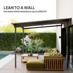 Outsunny 3 x 3(m) Garden Pergola with Waterproof Metal Roof, Lean to Pergola Hardtop Gazebo, Brown