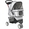 PawHut Dog Stroller, 3 Wheels Foldable Pet Stroller with Adjustable Canopy, Storage Basket for Small Mini Breeds, Grey