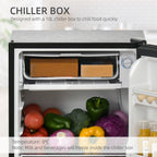 Under Counter Fridge, 91L Small Fridge with Chiller Box, Removable Shelf, Reversible Door, Adjustable Legs, Mini Refrigerator, Black