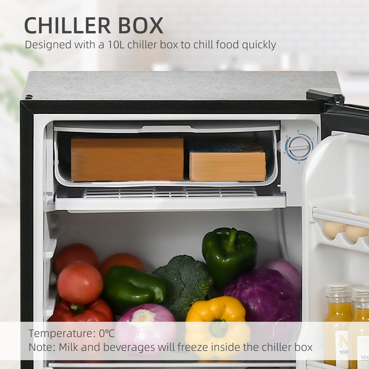Under Counter Fridge, 91L Small Fridge with Chiller Box, Removable Shelf, Reversible Door, Adjustable Legs, Mini Refrigerator, Black