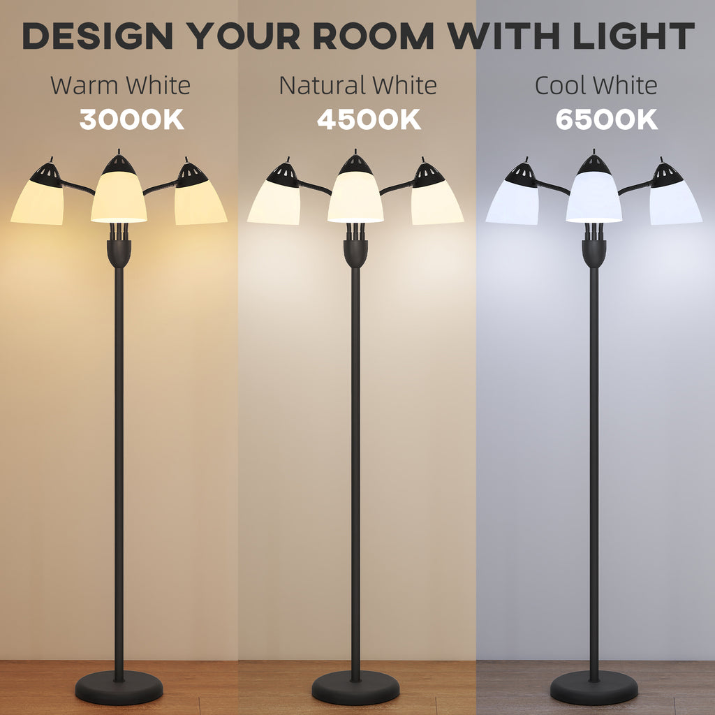 Arc Tree Floor Lamp with 3 Adjustable Rotating Lights and 3000K/4500K/6500K Colour Temperatures, Industrial Standing Lamp with Steel Frame for Bedroom Living Room, 155cm, Black