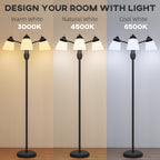 Arc Tree Floor Lamp with 3 Adjustable Rotating Lights and 3000K/4500K/6500K Colour Temperatures, Industrial Standing Lamp with Steel Frame for Bedroom Living Room, 155cm, Black