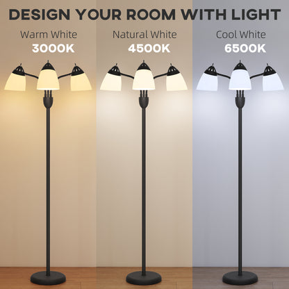 Arc Tree Floor Lamp with 3 Adjustable Rotating Lights and 3000K/4500K/6500K Colour Temperatures, Industrial Standing Lamp with Steel Frame for Bedroom Living Room, 155cm, Black