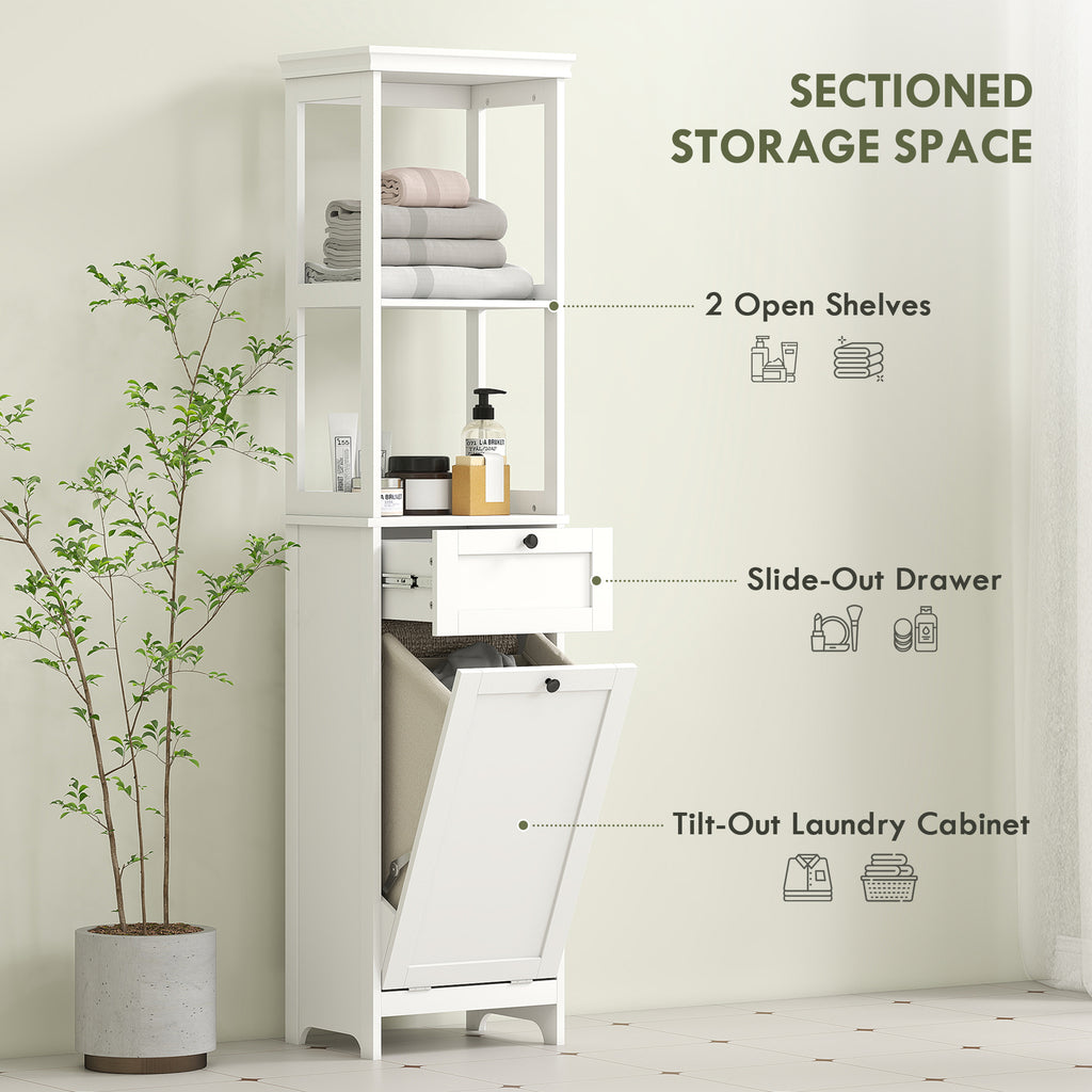 HOMCOM Tall Bathroom Cabinet, with Laundry Basket - White