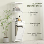 HOMCOM Tall Bathroom Cabinet, with Laundry Basket - White