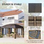 Outsunny 3 x 4m Hardtop Gazebo Canopy with Metal Roof, Aluminium Gazebo Permanent Pavilion with Netting and Curtains, Brown