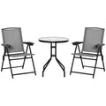 Outsunny 3 Piece Outdoor Bistro Set, Patio Conversation Furniture Set with 2 Folding Backrest Adjustable Armchairs and Glass Top Coffee Table, Grey