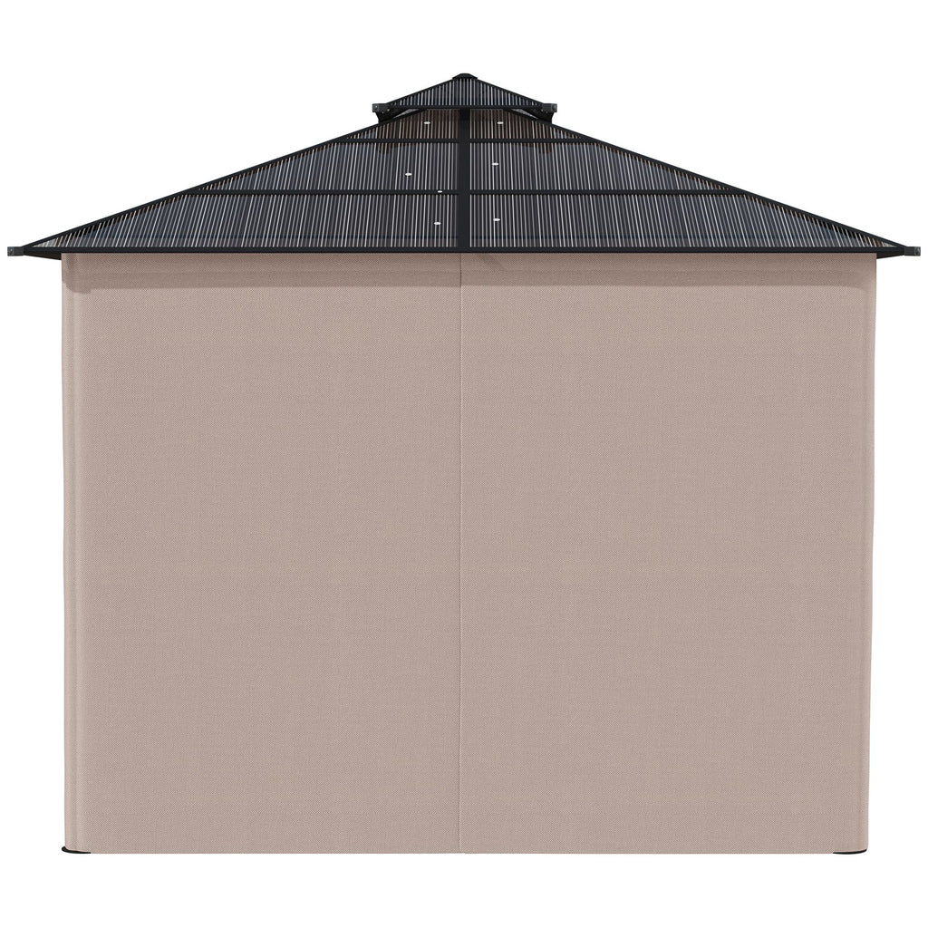 Outsunny 3 x 3 (m) Outdoor Polycarbonate Gazebo, Double Roof Hard Top Gazebo with Galvanised Steel Frame, Nettings & Curtains for Garden, Lawn, Patio and Deck, Khaki