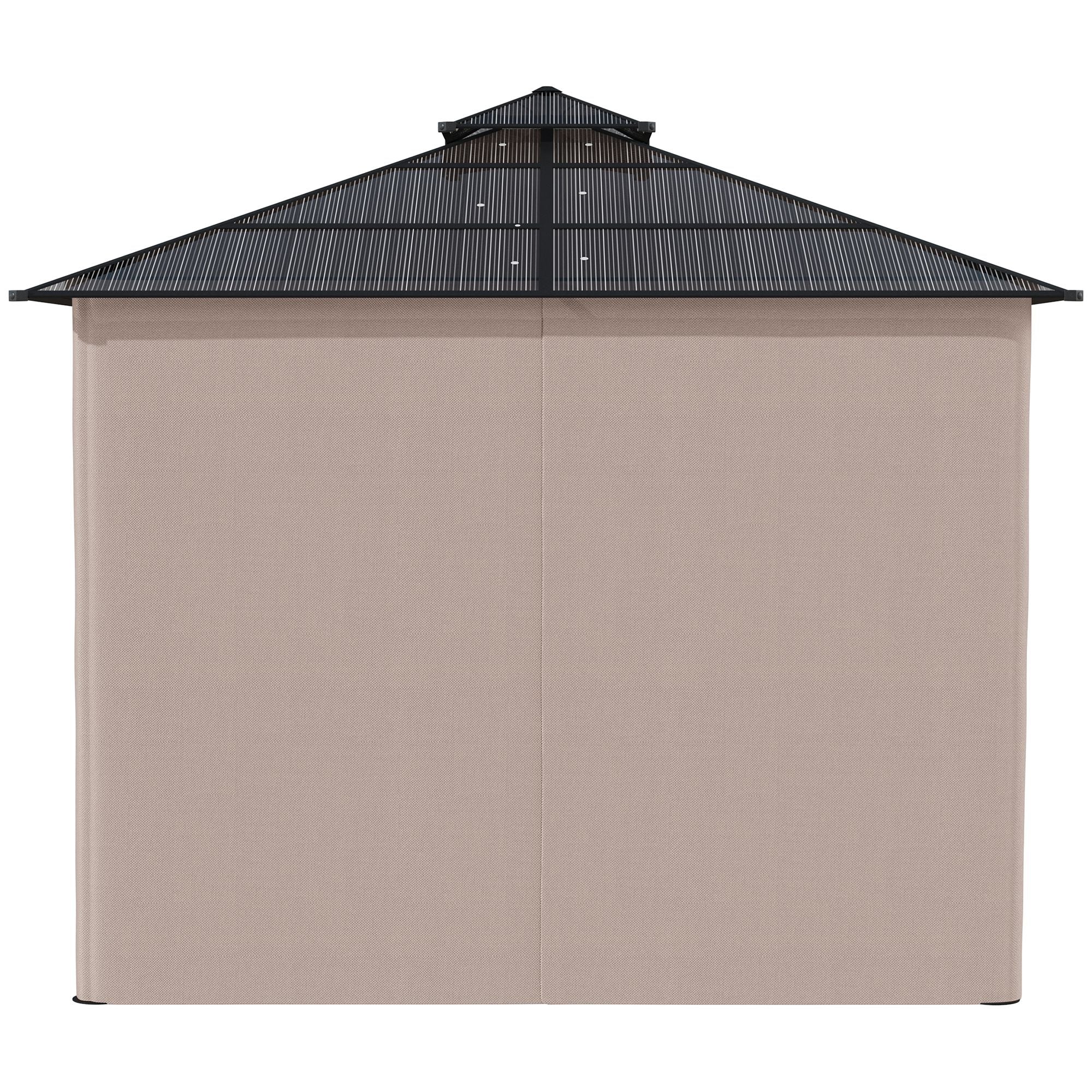 Outsunny 3 x 3 (m) Outdoor Polycarbonate Gazebo, Double Roof Hard Top Gazebo with Galvanised Steel Frame, Nettings & Curtains for Garden, Lawn, Patio and Deck, Khaki