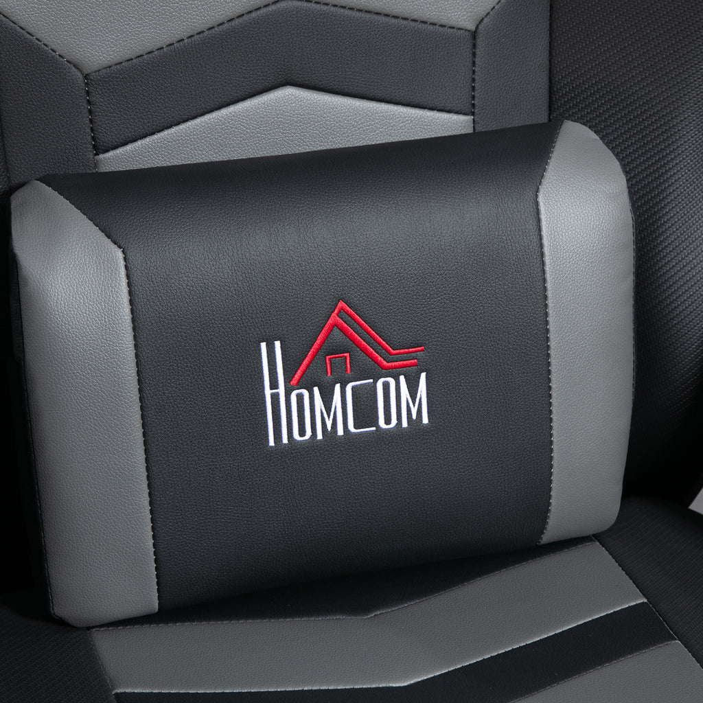 HOMCOM Small Leather Massage Recliner Chair with Ergonomic High Back Retractable Footrest Headrest Work Break Grey