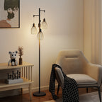 3-Light LED Floor Lamp, 170cm Industrial Dimmable Standing Lamp with Steel Wire Cage Lampshades, 2700K for Living Room, Bedroom, Dining Room, Study, Black
