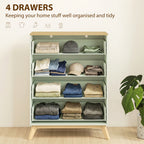 HOMCOM 4 Drawer Storage Cabinet, Chest of Drawers for Bedroom Living Room, Light Green and Oak