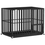 PawHut Heavy Duty Dog Crate, Dog Cage with Wheels for Medium Large Breeds with Removable Tray, Black
