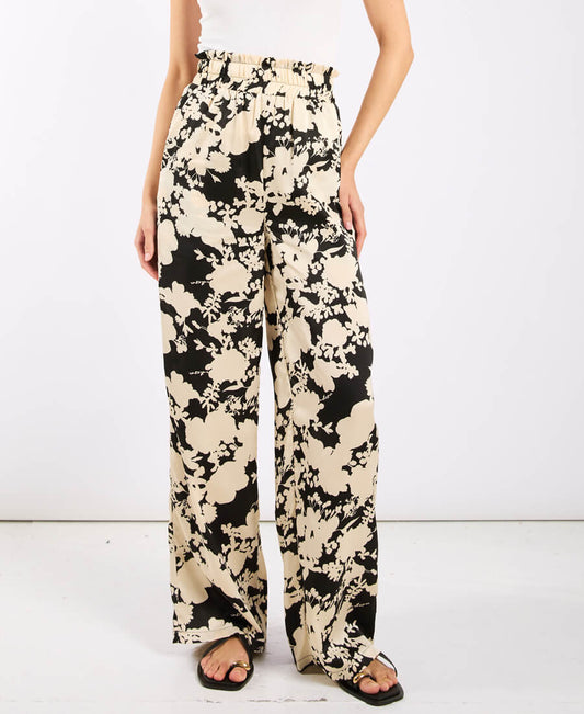 Black and Ivory Printed Wide Trousers