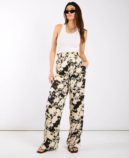 Black and Ivory Printed Wide Trousers