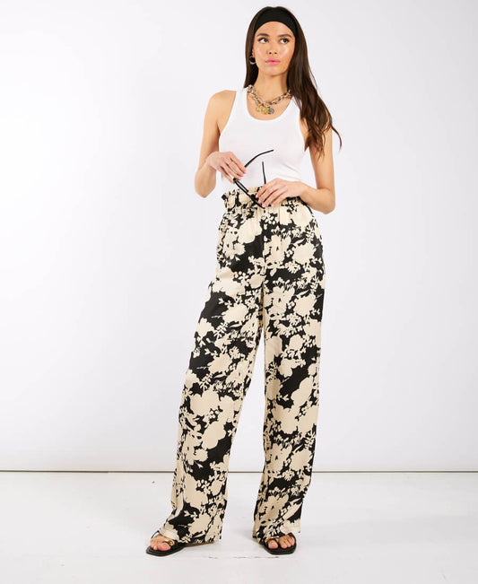 Black and Ivory Printed Wide Trousers