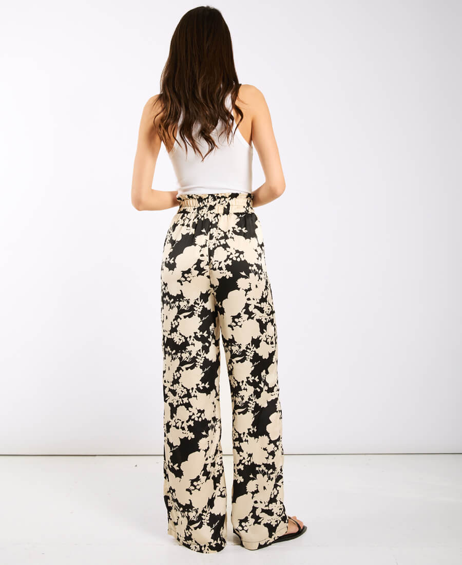 Black and Ivory Printed Wide Trousers