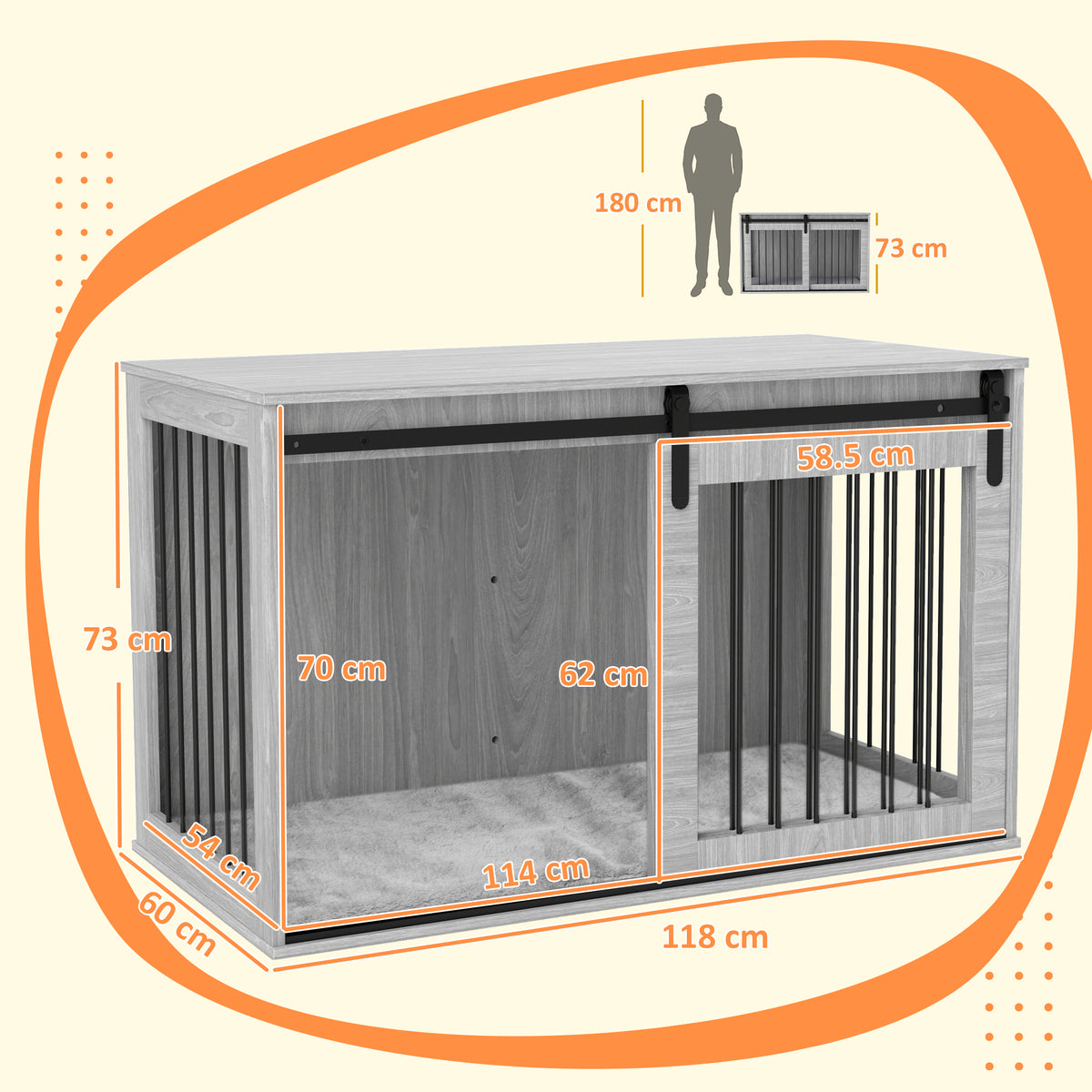PawHut 46.46'' Dog Crate Furniture with Removable Cushion & Security Latch for Extra Large Dogs - Grey