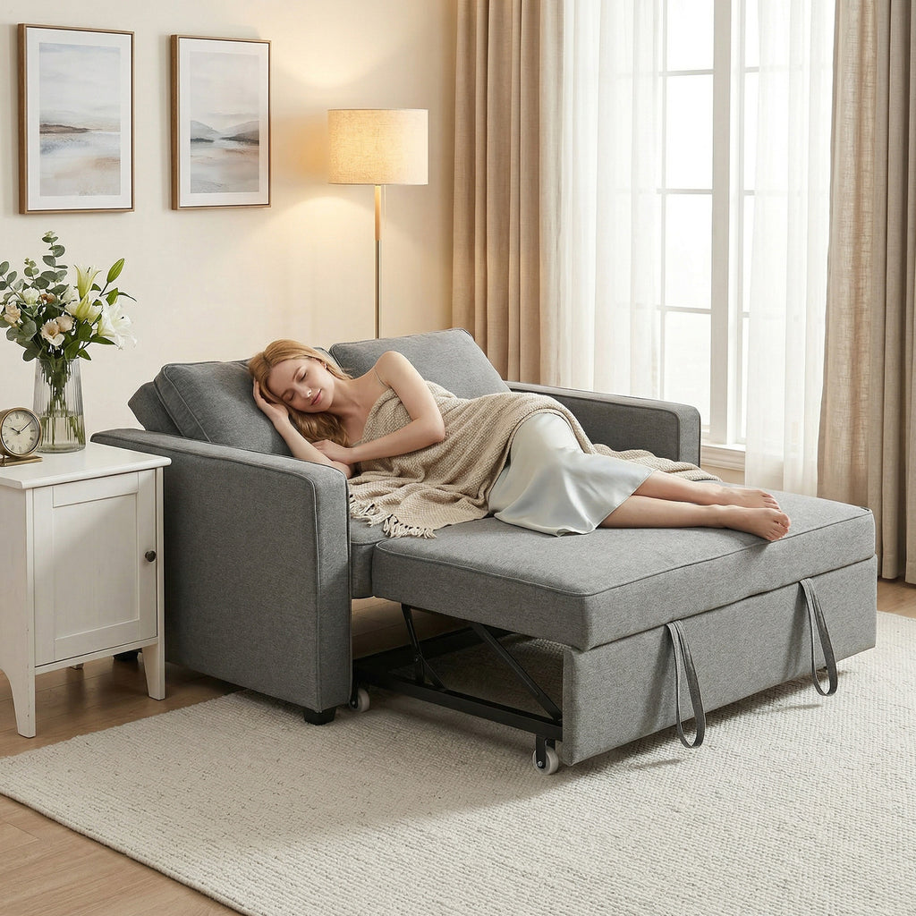 HOMCOM Double Sofa Bed Click Clack Sofa Bed Pull Out Bed with Adjustable Backrest for Living Room and Bedroom Grey