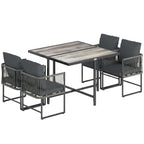 Outsunny 4-Seater Garden Dining Set, Rattan Outdoor Furniture with Space-Saving Chairs and Thick Cushions for Patio Balcony, Black
