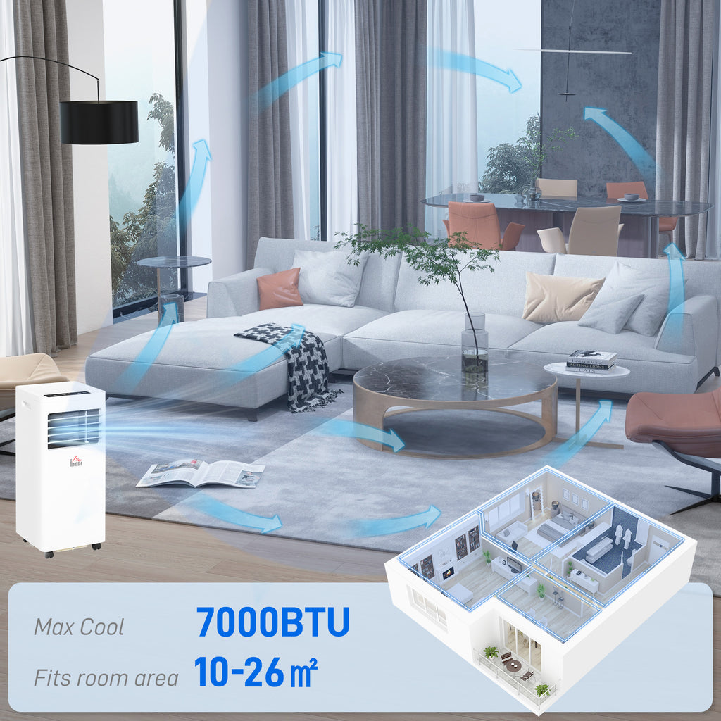 7000 BTU Air Conditioning Unit, 3-in-1 Portable Air Conditioner, Dehumidifier, Cooling Fan with 2 Speeds, 24H Timer, Remote Control, Digital Display, Window Venting Kit, 26m²