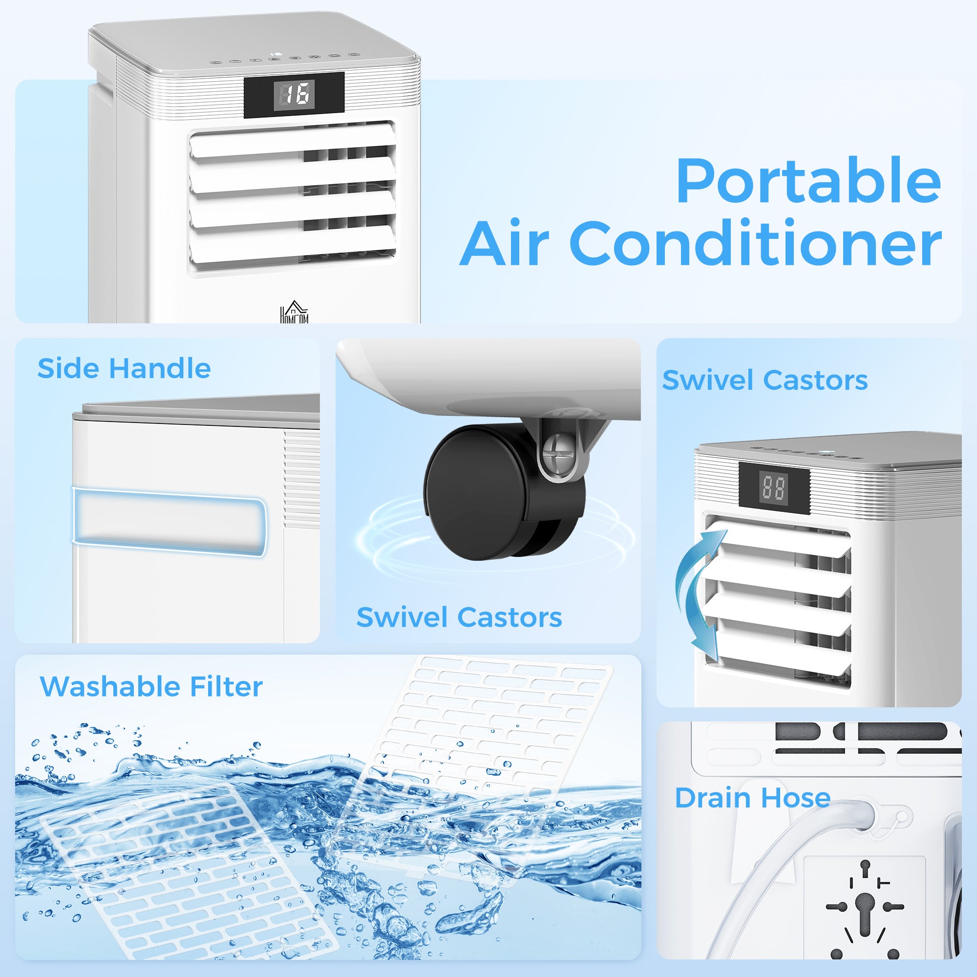 7000 BTU Air Conditioning Unit, 3-in-1 Portable Air Conditioner, Dehumidifier, Cooling Fan with Remote Control, LED Display, 2 Speeds, 24H Timer, Window Venting Kit, 15m²