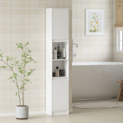 Narrow Bathroom Cabinet, Slim Bathroom Storage Unit with Open Compartment, Freestanding Storage Cupboard with Adjustable Shelves for Small Spaces, 30 x 24 x 170 cm, White