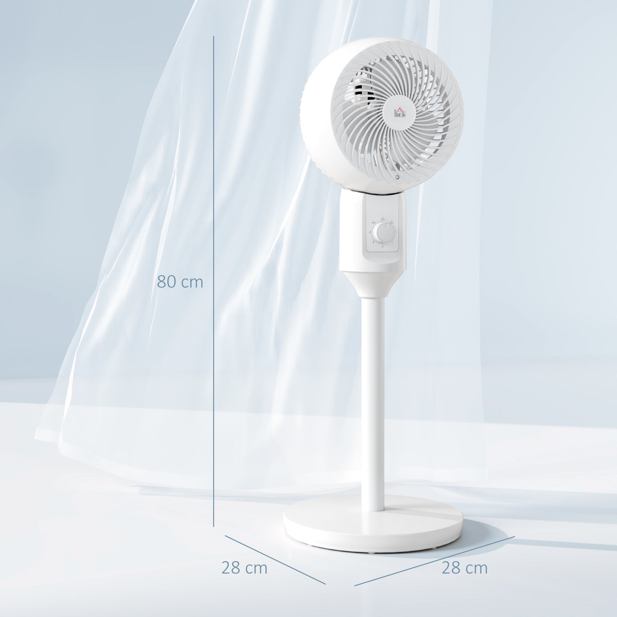 32" Pedestal Fan, 70° Oscillating 90° Vertical Tilt Air Circulator with 3 Speeds, Standing Fan for Home Office, Bedroom, White