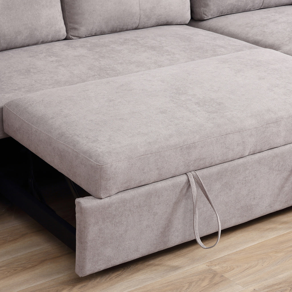 HOMCOM 3 Seater Sofa Bed, Pull Out Sofa Bed with Storage for Living Room, Light Grey