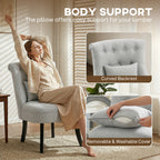 HOMCOM Fabric Single Sofa Dining Chair Tub Chair Upholstered W/ Pillow Solid Wood Leg Home Living Room Furniture Grey