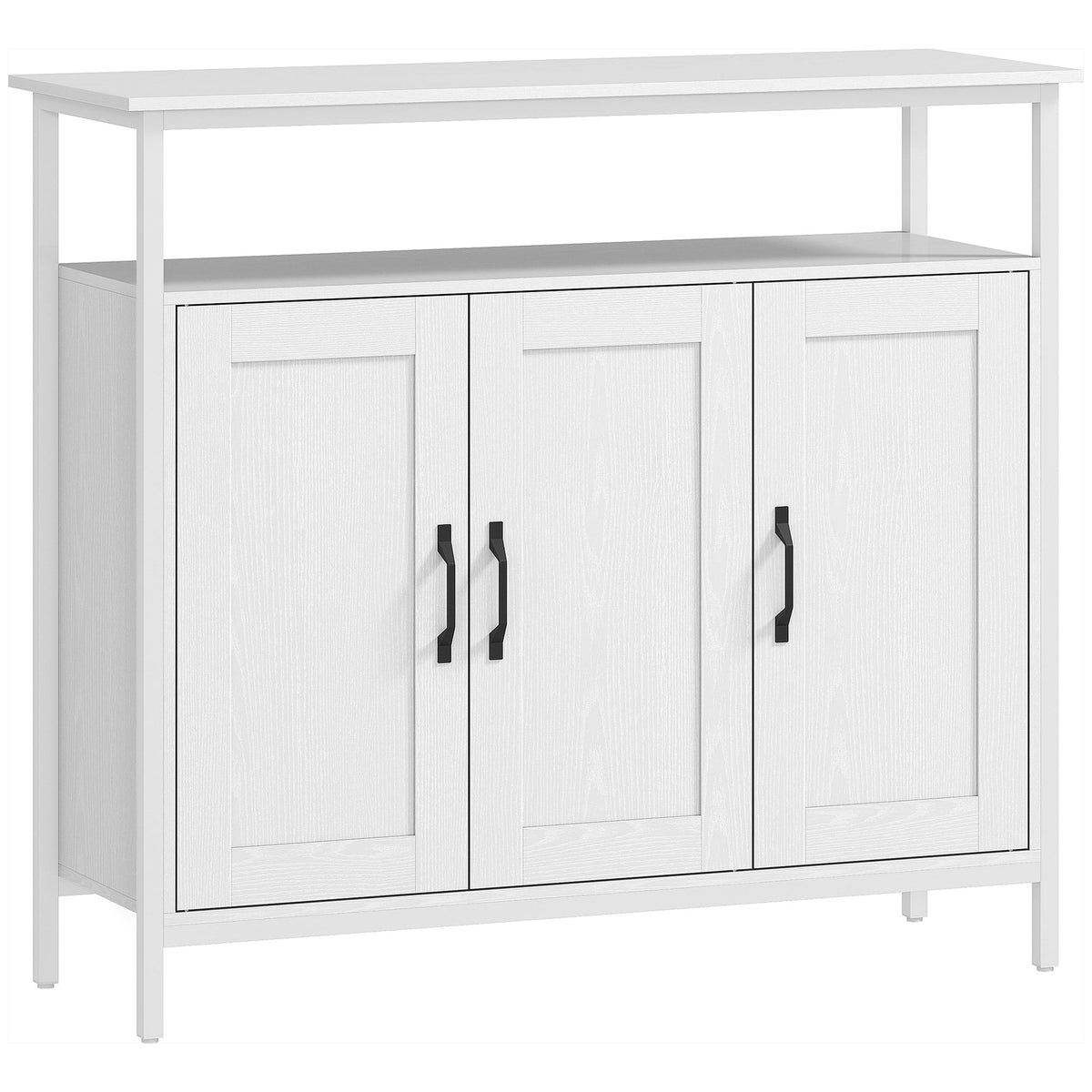 Industrial Kitchen Sideboard with Open Shelf, 2 Cabinets, Adjustable Shelves for Living Room, Dining Room, White