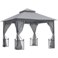 Outsunny 3 x 3(m) Garden Gazebo Patio Party Tent Shelter Outdoor Canopy Double Tier Sun Shade Metal Frame Netting, Light Grey