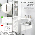 HOMCOM Tall Bathroom Cabinet, Freestanding Slim Bathroom Storage Unit with Adjustable Shelves and Shutter Door, Floor Storage Cupboard with 6 Shelves, 165H x 34W x 20D cm, White
