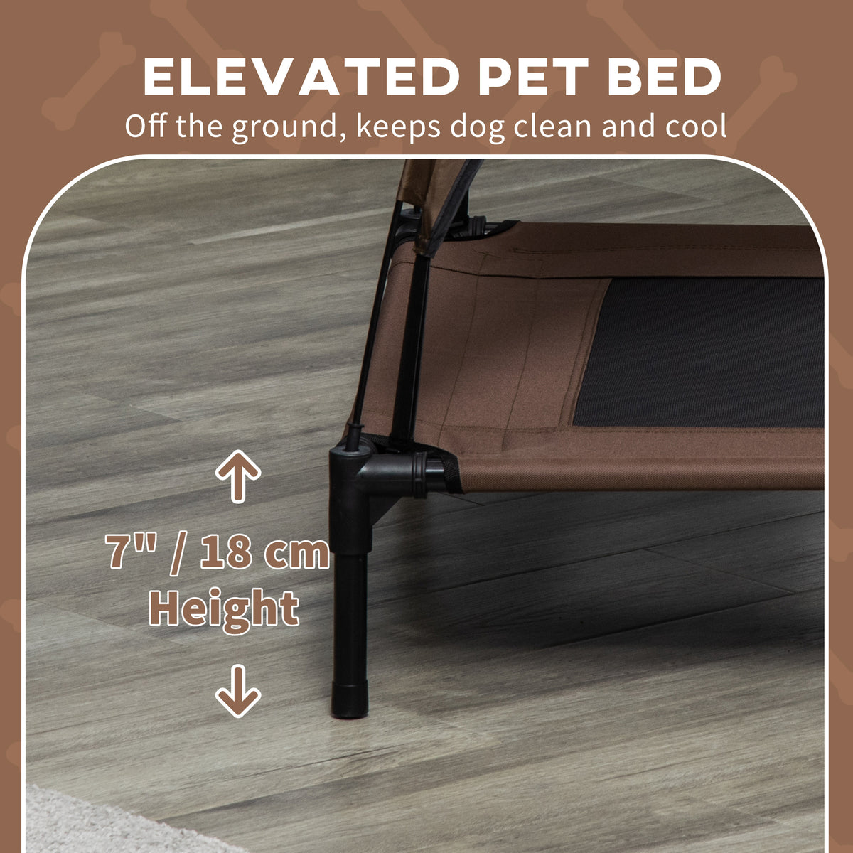 PawHut Outdoor Dog Bed with Removable Canopy, Portable Raised Dog Bed for Camping, Garden & Beach, Water-Resistant UV-Protection Mesh Pet Cot Sun Lounger, for Large Pets, 92 x 76 x 90 cm, Brown