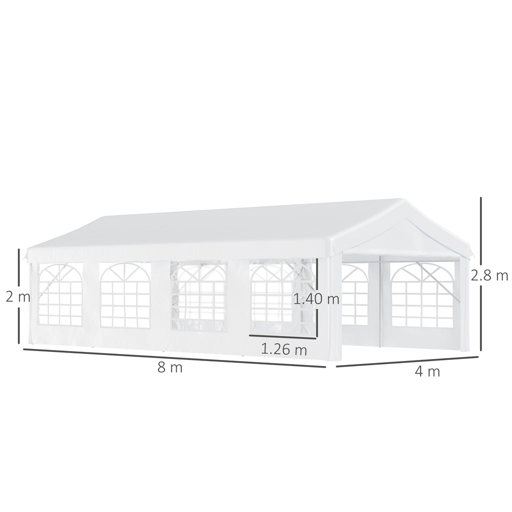 Outsunny 8m x 4m Garden Gazebo Marquee Wedding Shelter Level 4 Wind Protection, White