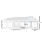 Outsunny 8m x 4m Garden Gazebo Marquee Wedding Shelter Level 4 Wind Protection, White